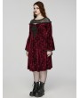 Punk Rave Black and Red Gothic Retro Dark Night Rose Velvet Plus Size Mid-Length Dress