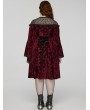 Punk Rave Black and Red Gothic Retro Dark Night Rose Velvet Plus Size Mid-Length Dress