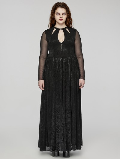 Punk Rave Black Gothic Sexy Deep V-Neck Hollow-Out Plus Size Long Dress