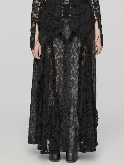Punk Rave Black Gothic Dark Pattern Lace Splicing Plus Size Long Skirt