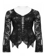 Punk Rave Black Gothic V-Neck Sexy Perspective Lace Plus Size Top for Women