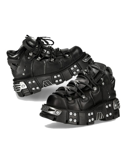 Black Gothic Punk Metal Platform Lace-Up Motorcycle Boots