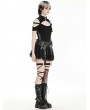 Black Gothic Punk Rock PU Leather Lace Mini Skirt