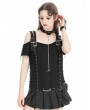 Dark in love Black Gothic Punk Metal Distressed Off-the-Shoulder T-Shirt for Women