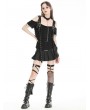 Dark in love Black Gothic Punk Metal Distressed Off-the-Shoulder T-Shirt for Women