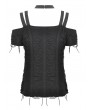 Dark in love Black Gothic Punk Metal Distressed Off-the-Shoulder T-Shirt for Women