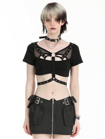 Dark in love Black Gothic Punk Rock Motorcycle Crop Top for Women
