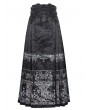 Devil Fashion Black Gothic Gorgeous Floral Print Beaded Applique Pleated Maxi Skirt