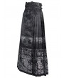 Devil Fashion Black Gothic Gorgeous Floral Print Beaded Applique Pleated Maxi Skirt