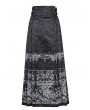 Devil Fashion Black Gothic Gorgeous Floral Print Beaded Applique Pleated Maxi Skirt