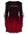 Punk Rave Black and Red Velvet Sweet Gothic Flared Sleeve Short Dress