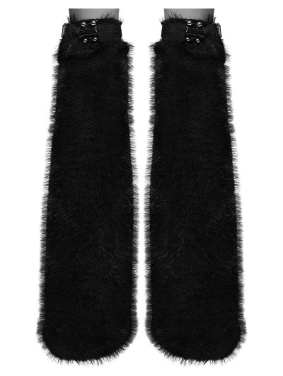 Punk Rave Black Gothic Punk Handsome Faux Fur Leg Warmers for Women
