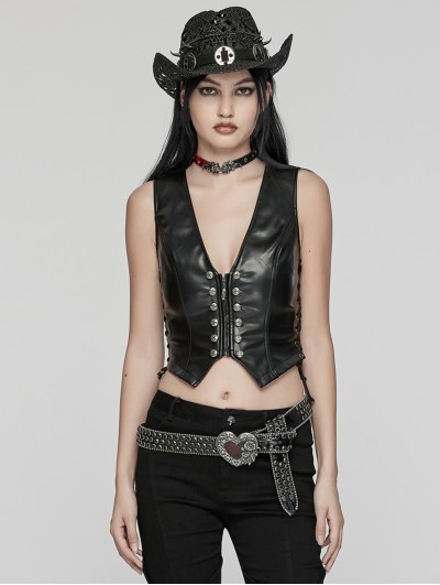 Punk Rave Black Gothic Vintage Heart Shape Rhinestone Faux Leather Belt