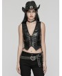 Punk Rave Black Gothic Vintage Heart Shape Rhinestone Faux Leather Belt
