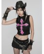 Punk Rave Black Gothic Vintage Heart Shape Rhinestone Faux Leather Belt