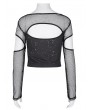 Black Gothic Punk Cut Out Fishnet Sleeve Crop Top for Women