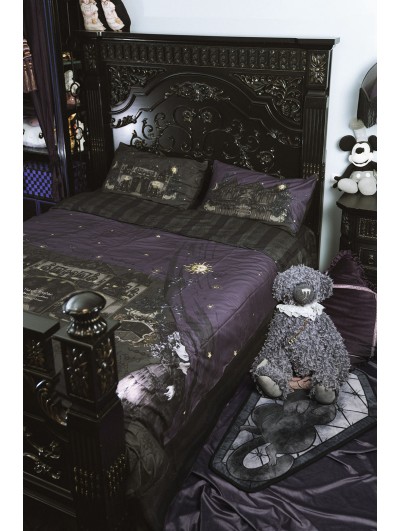 Purple and Black Dark Night Witch Print Gothic Comforter Set