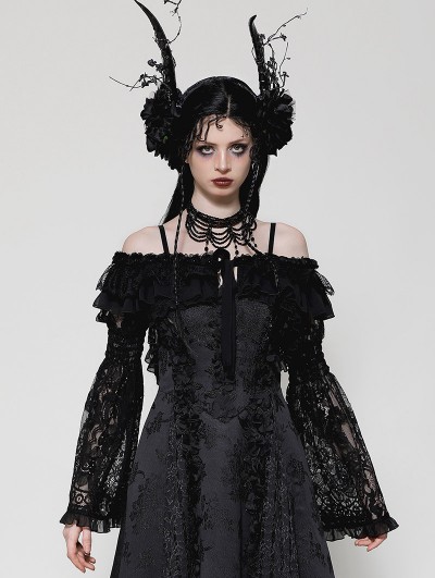 Dark in love Black Gothic Rose Pattern Romantic Lace Cape for Women