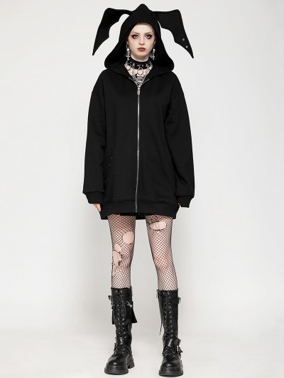 Dark in love Black Gothic Batwing Loose Zip Up Hoodie Cardigan for Women