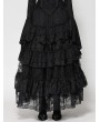 Dark in love Black Gothic Queen Jacquard Ruffle V-Neck Shirt for Women
