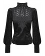 Dark in love Black Gothic Noble Jacquard Velvet Lantern Sleeve Top for Women