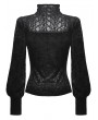 Dark in love Black Gothic Noble Jacquard Velvet Lantern Sleeve Top for Women