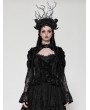 Dark in love Black Gothic Retro Rose Embossed Velvet Fringe Lace Top for Women