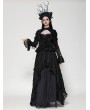 Dark in love Black Gothic Retro Rose Embossed Velvet Fringe Lace Top for Women