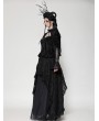 Dark in love Black Gothic Retro Rose Embossed Velvet Fringe Lace Top for Women