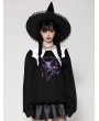 Dark in love Black and White Gothic Bat-Neck Printed Loose Sweatshirt for Women