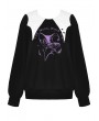 Dark in love Black and White Gothic Bat-Neck Printed Loose Sweatshirt for Women