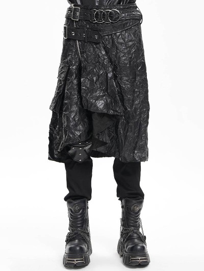 Devil Fashion Black Gothic Buckle Blet Zipper Asymmetric Skirt for Men