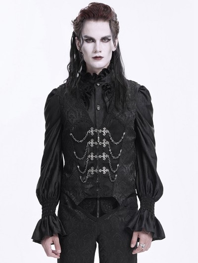 Devil Fashion Black Gothic Vintage Pattern Chain Party Waistcoat for Men