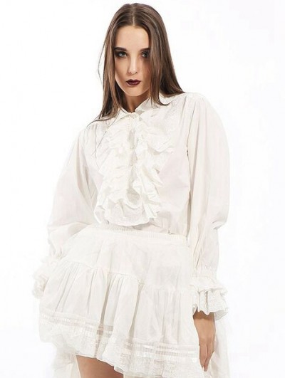 Pentagramme White Gothic Frilled Long Sleeve Shirt for Women