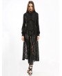 Pentagramme Black Gothic Floral Pattern Irregular Lace Long Jacket for Women