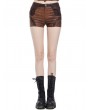 Pentagramme Brown Faux Leather Steampunk Gothic Fitted Shorts for Women