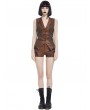 Pentagramme Brown Faux Leather Steampunk Gothic Fitted Shorts for Women