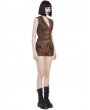 Pentagramme Brown Faux Leather Steampunk Gothic Fitted Shorts for Women