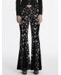 Punk Rave Black and White Gothic Skull Print Sexy Flared Velvet Pants for Women