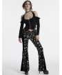 Punk Rave Black and White Gothic Skull Print Sexy Flared Velvet Pants for Women