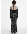 Punk Rave Black and White Gothic Skull Print Sexy Flared Velvet Pants for Women