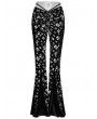 Punk Rave Black and White Gothic Skull Print Sexy Flared Velvet Pants for Women
