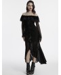 Punk Rave Black Sexy Gothic Off-the-Shoulder Velvet Mesh Long Fishtail Dress