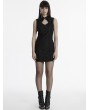 Punk Rave Black Gothic Chinese Rose Patterned Short Cheongsam Dress