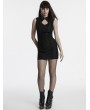 Punk Rave Black Gothic Chinese Rose Patterned Short Cheongsam Dress
