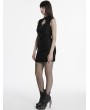 Punk Rave Black Gothic Chinese Rose Patterned Short Cheongsam Dress