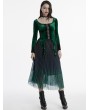 Punk Rave Green Gothic Gradient Velvet Long Sleeve Irregular Shirt for Women