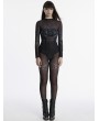 Punk Rave Black Gothic Cyber Skull Gradient Printed Mesh T-Shirt for Women