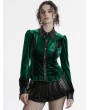 Punk Rave Green Gothic Gradient Velvet Bat Collar Long Sleeve Shirt for Women