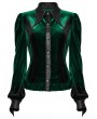 Punk Rave Green Gothic Gradient Velvet Bat Collar Long Sleeve Shirt for Women